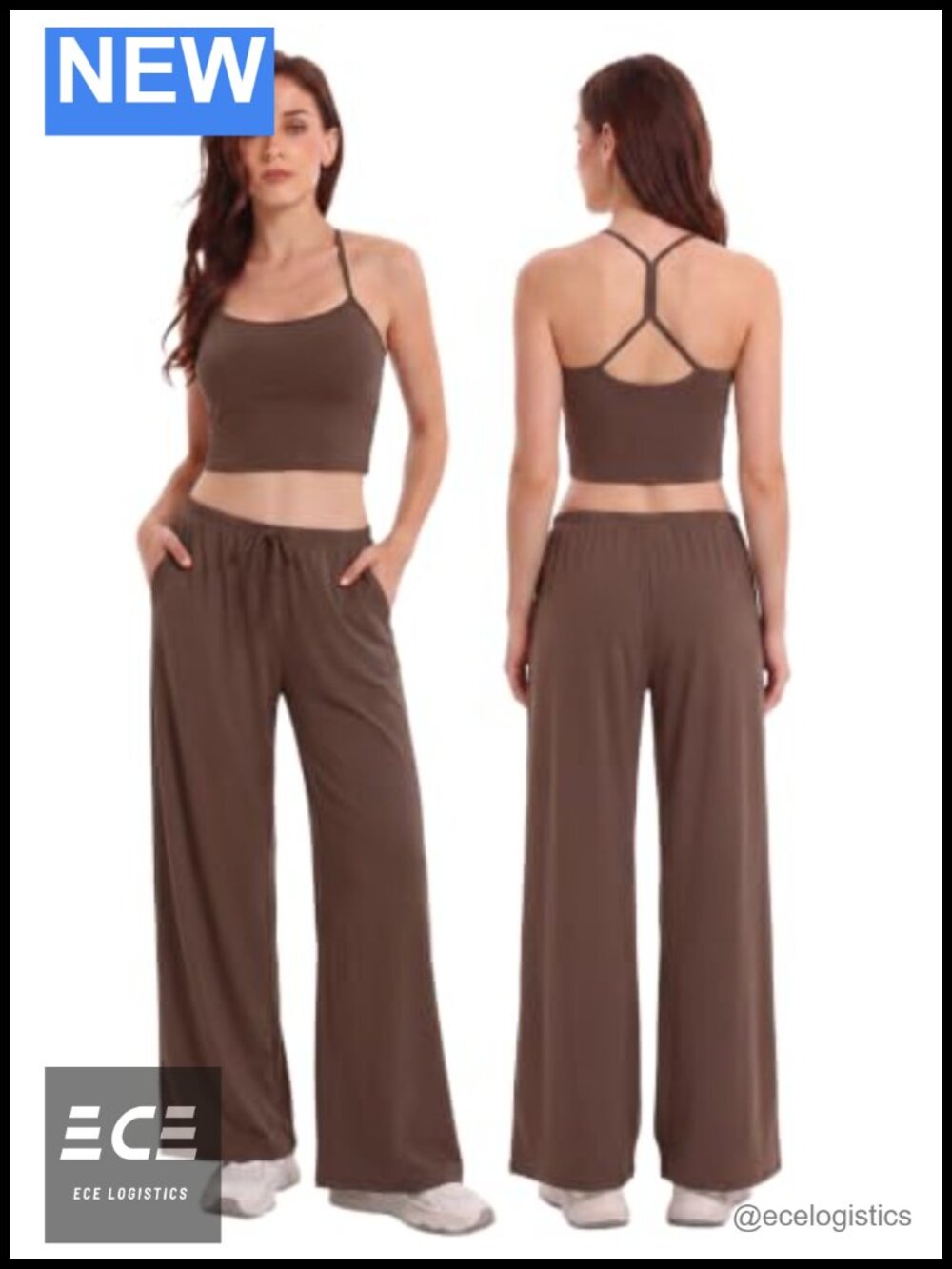 Two Piece Workout Lounge Set Crop Tank Flare Leggings Pockets